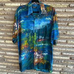 Riscatto Italian Watercolor Design Men's Short Sleeve Casual Shirt Size Medium